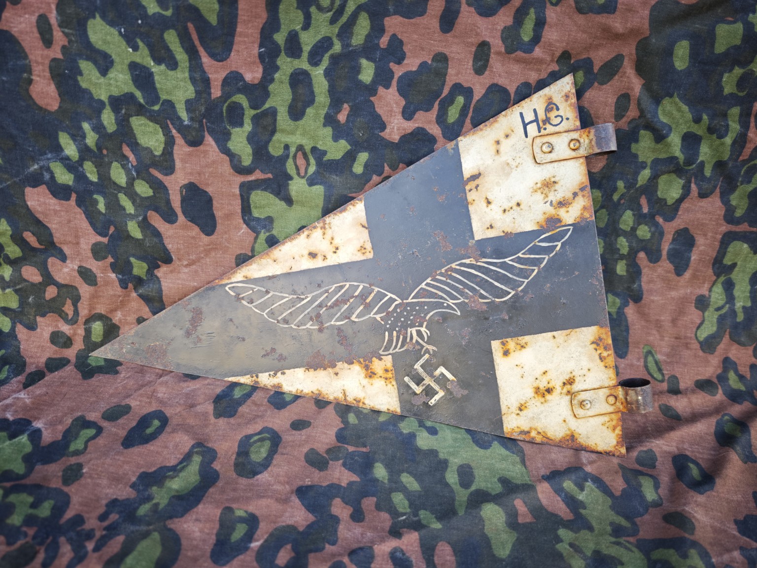 German WWII Hermann Göring Division Headquarters Vehicle Identification Pennant – Balga, East Prussia