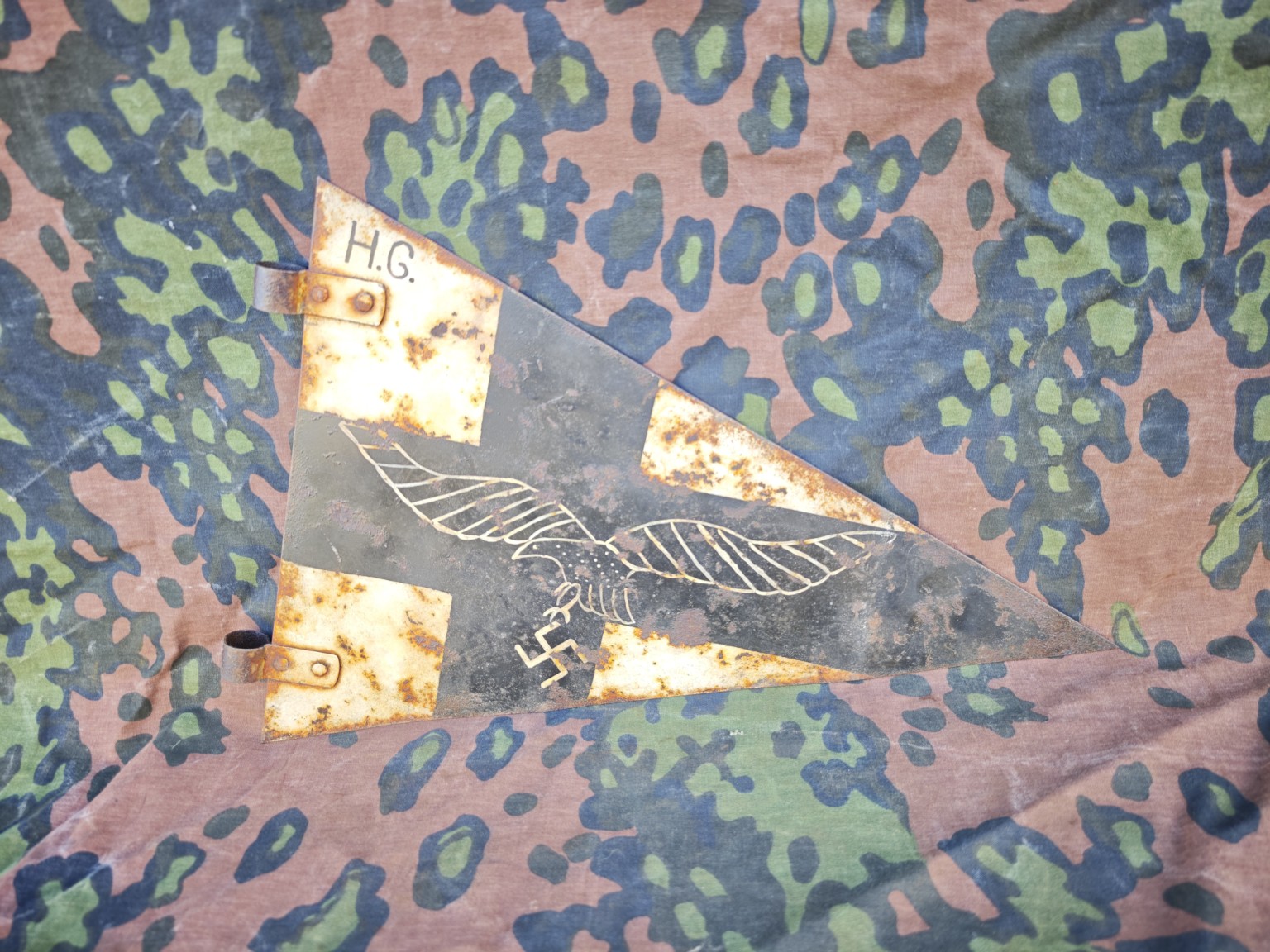 German WWII Hermann Göring Division Headquarters Vehicle Identification Pennant – Balga, East Prussia